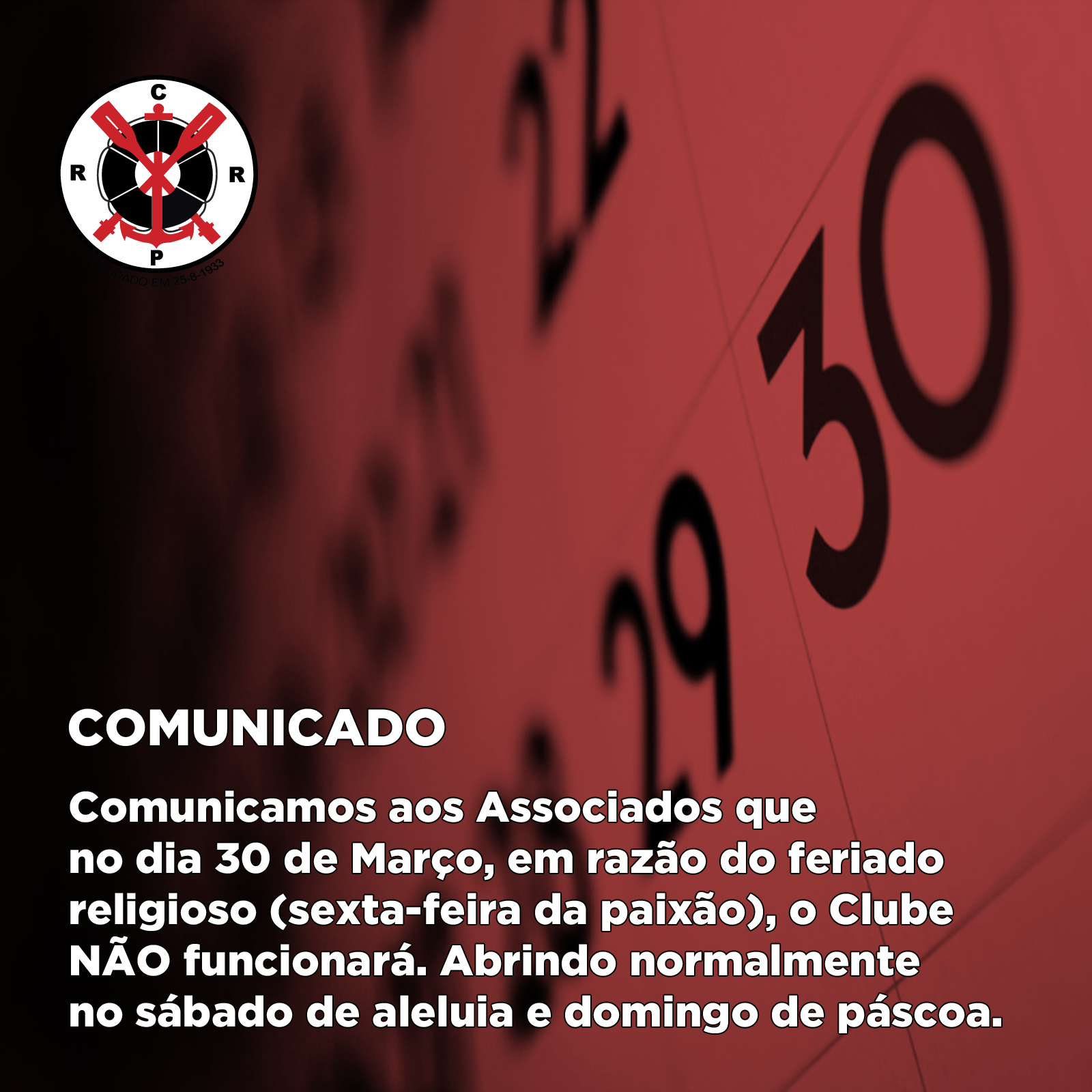 COMUNICADO: Sexta-Feira da Paixão