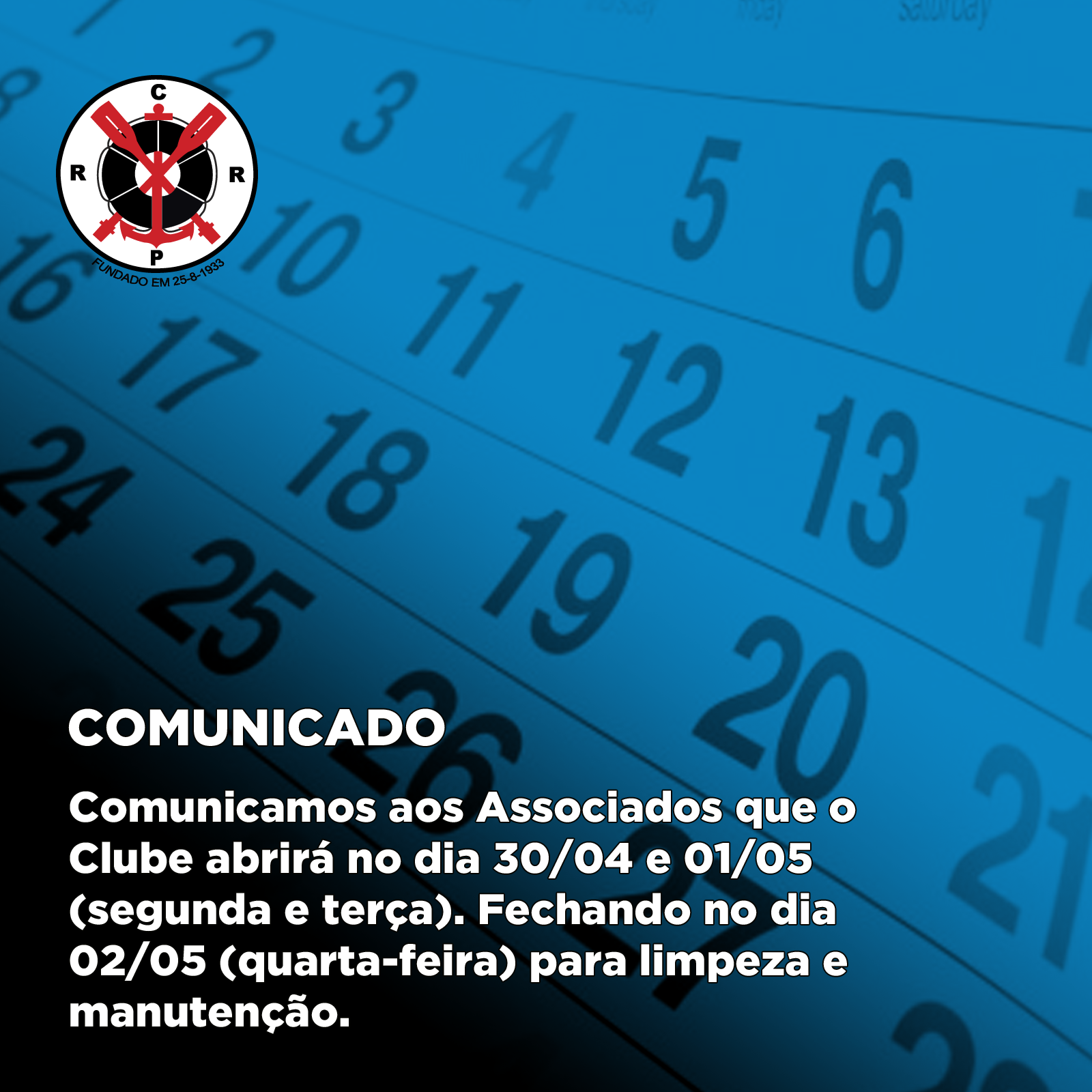 Comunicado Feriado – 01/05