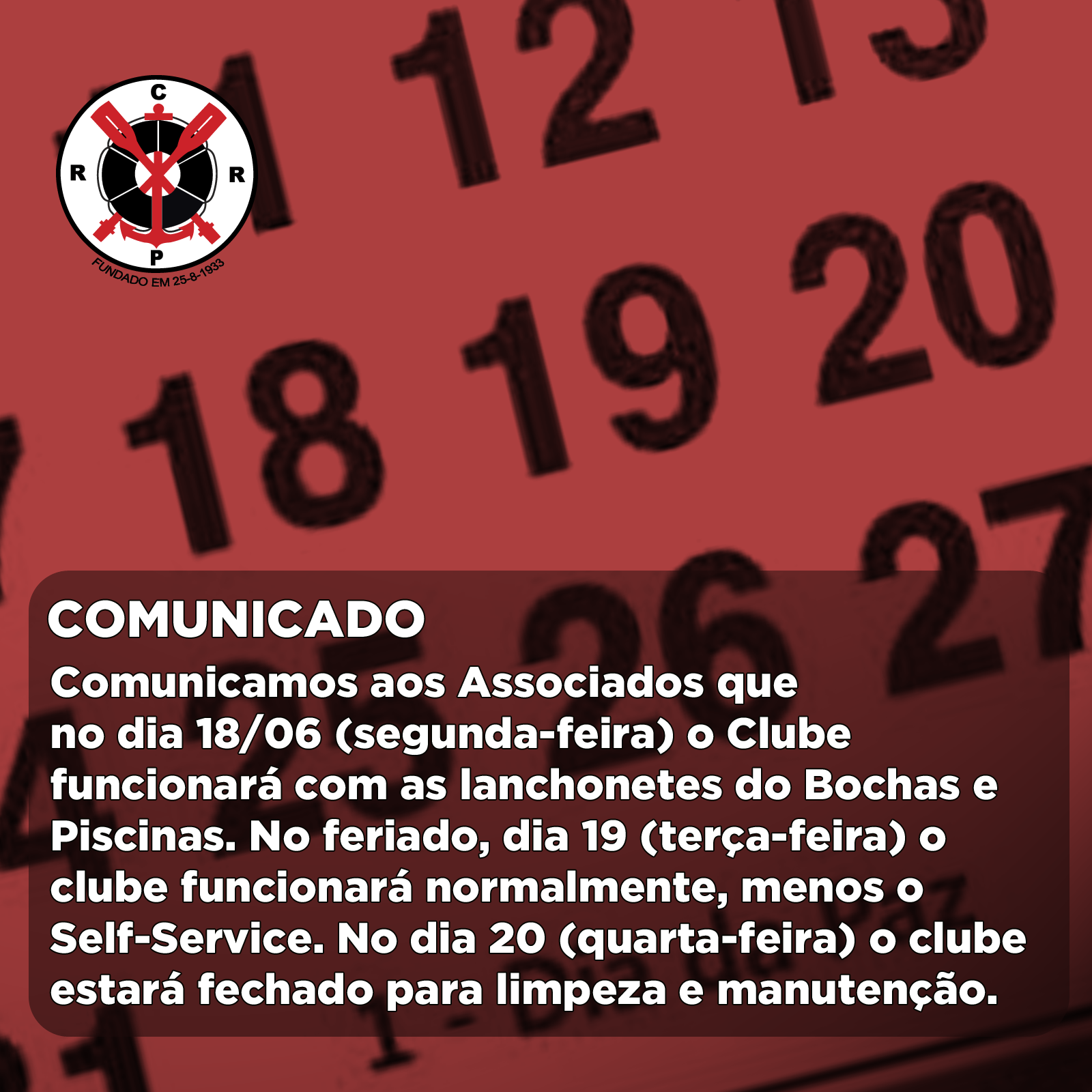 Atenção – Feriado 19/06