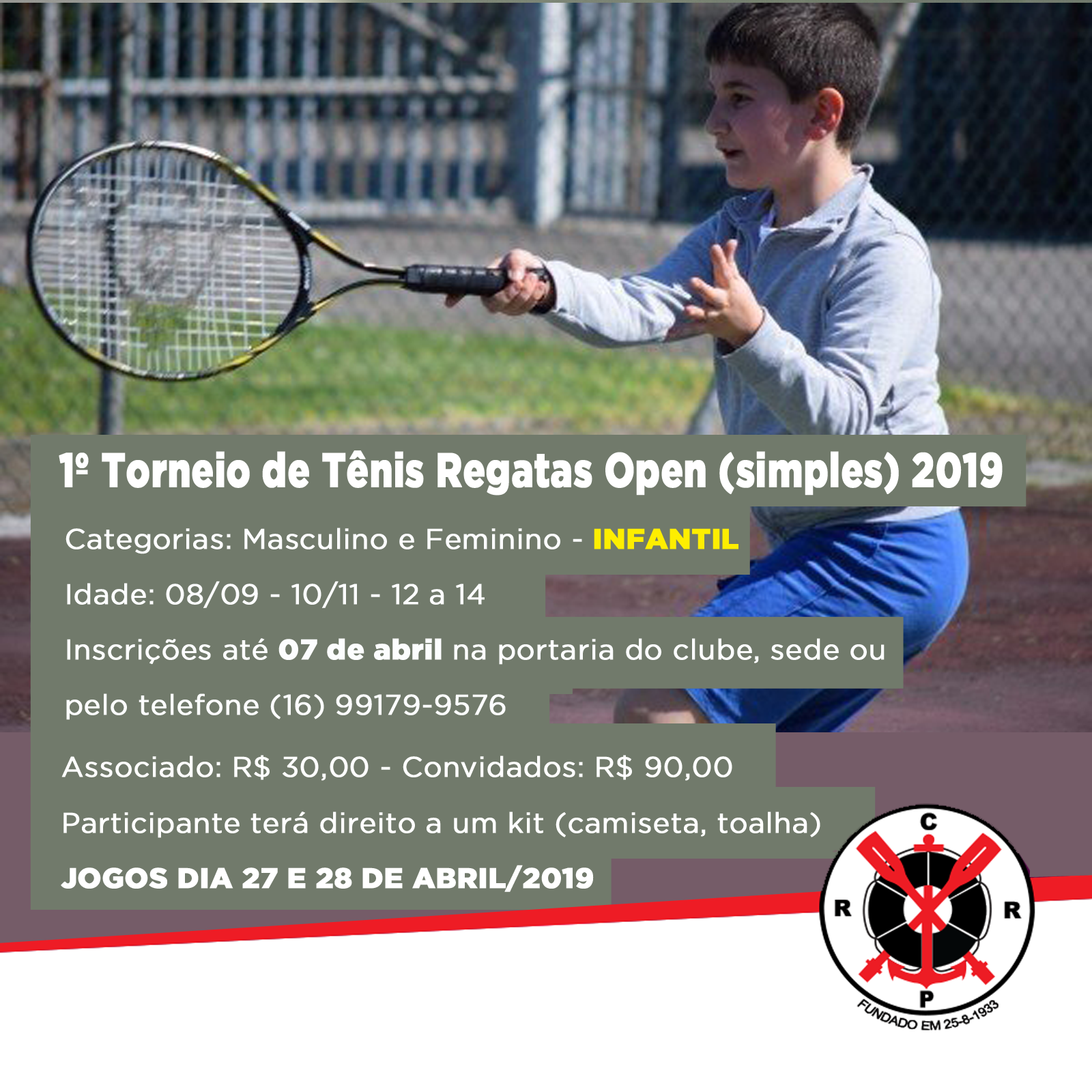 Tênis Simples INFANTIL 2019 – Inscrições Abertas