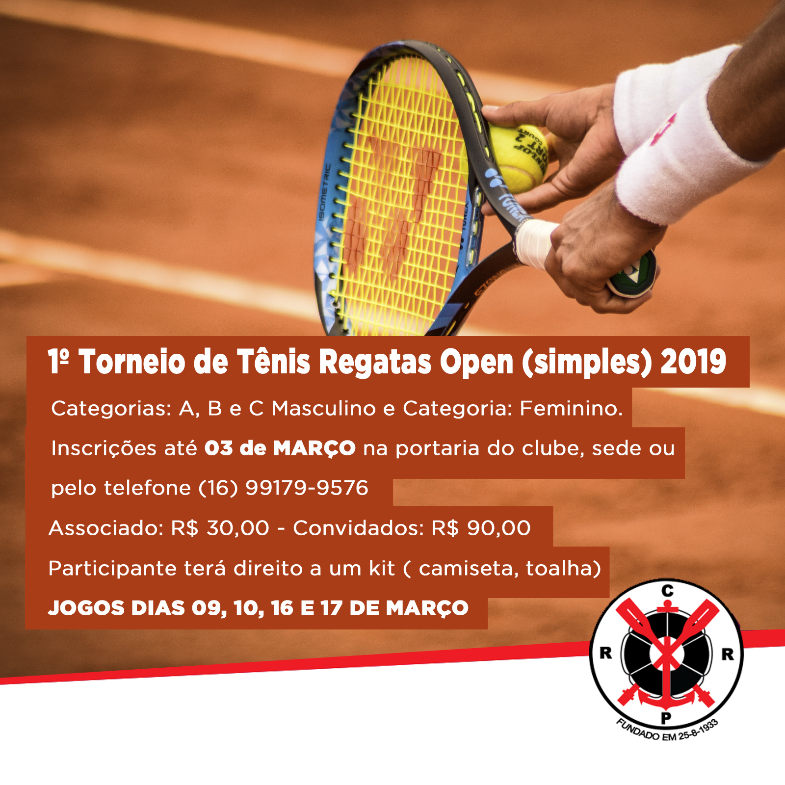 Tênis SIMPLES 2019 – Inscrições abertas