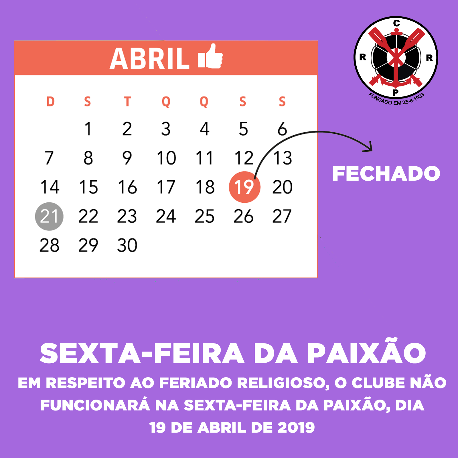 Comunicado Feriado Religioso – 19/04