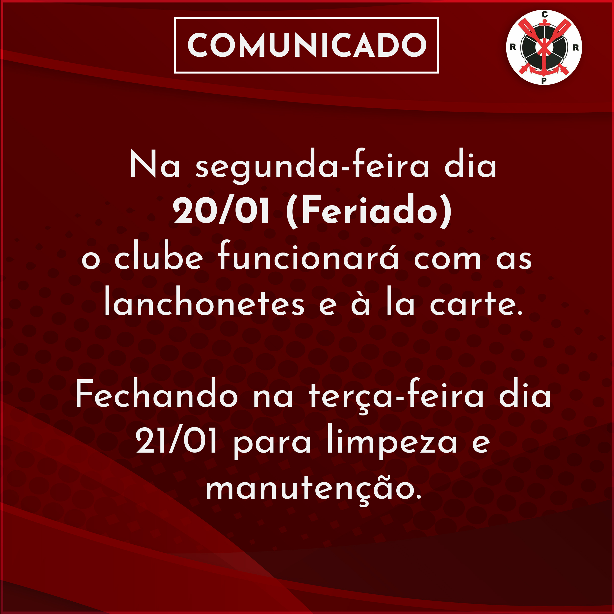 Comunicado – 20/01 Feriado